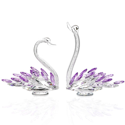 Ornalrist Set of 2 Crystal Purple Swans Figurines, Anniversary Wedding Gifts for Women, Mom, Couple, Glass Swan Collectibles Birthday Presents Keepsake for Parents Home Decor, 6.5in Gift Boxed