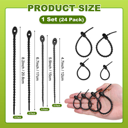 M METERXITY 48-Pack Adjustable Plant Ties, 4.7/5.9/6.7/8.2 Inch Silicone Flexible Multi-Function Garden Twist Tie for Crafts/Gift Wrapping/Gardening Plants, Reusable Support Twine [Black]