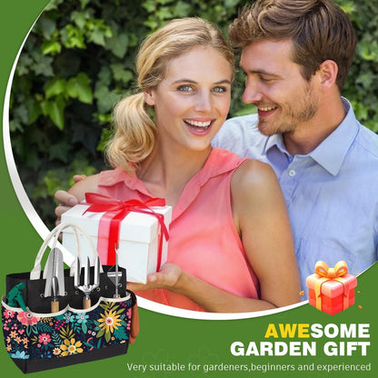 22Pcs Gardening Tools Set for Women Heavy Duty Garden Hand Tool Kit Birthday Gifts for Mom Her Wife Grandma Beginner Gardening Accessories with Tote Bag/Shovel/Repotting Mat/Plant Labels/Gloves-Black