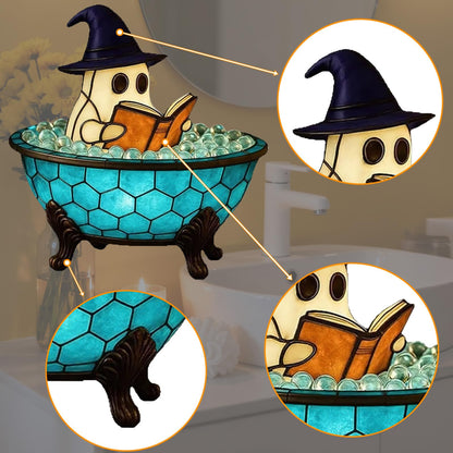 oyeftp Halloween Ghost Bubble Bath Lamp, Cute Bathtub Ghost Night Lights for Halloween Decor, Reading Books Nightlight, Halloween Decorations for Indoor Readers & Book Lover Desk Home Party