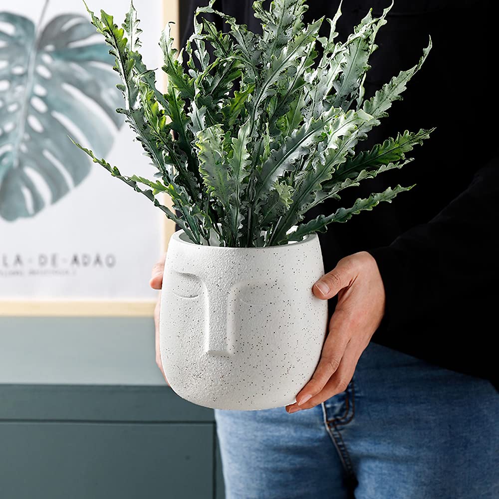 GeLive Head Plant Pot Succulent Planter with Drainage Hole Modern Statue Flower Pot Face Plant Vase Windowsill Box Art Home Decoration Indoor Outdoor (White)