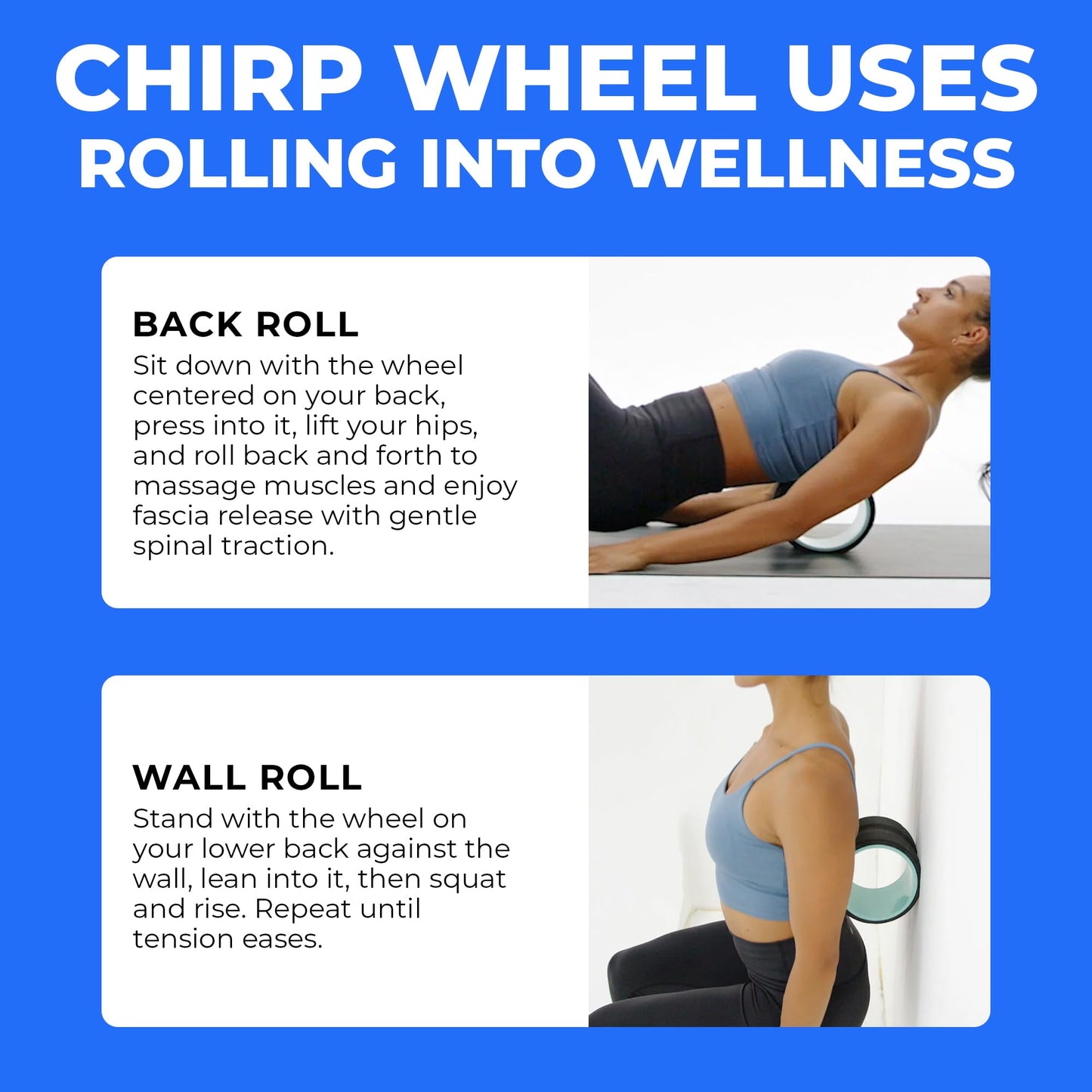 Chirp Wheel Foam Roller – Targeted Back & Neck Relief, Lumbar Spine Stretcher, Spinal Decompression Back Stretcher, Massage Roller with Density Foam for Physical Therapy, Supports 500lbs, 2-Inch Mint