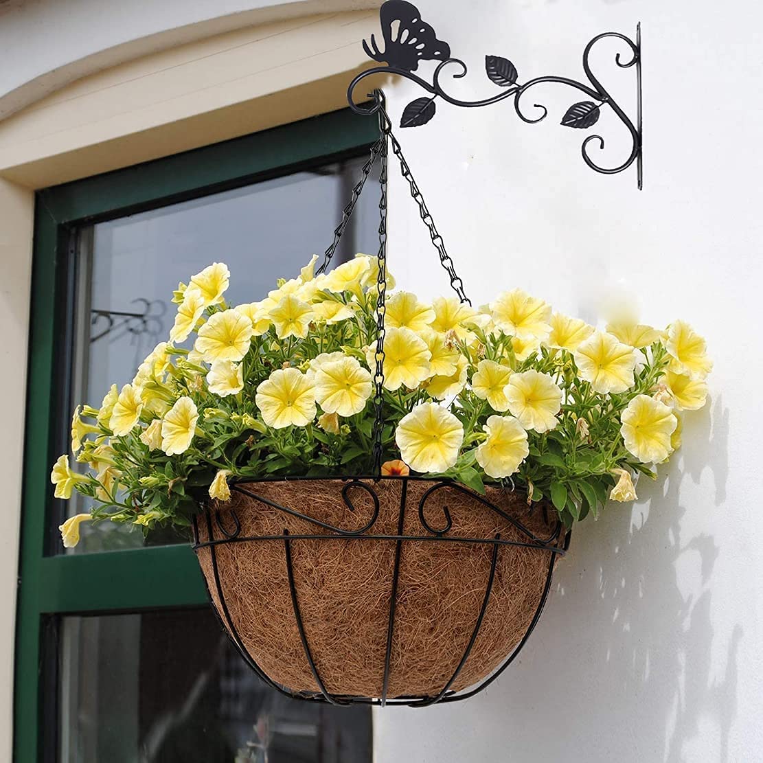 2Pack Hanging Plants Bracket Outdoor,12 Inch Plant Hooks for Hanging Baskets Wall-Mounted Gardening Bracket Hook for Bird Feeders,Flower Baskets,Lantern,(Butterfly)