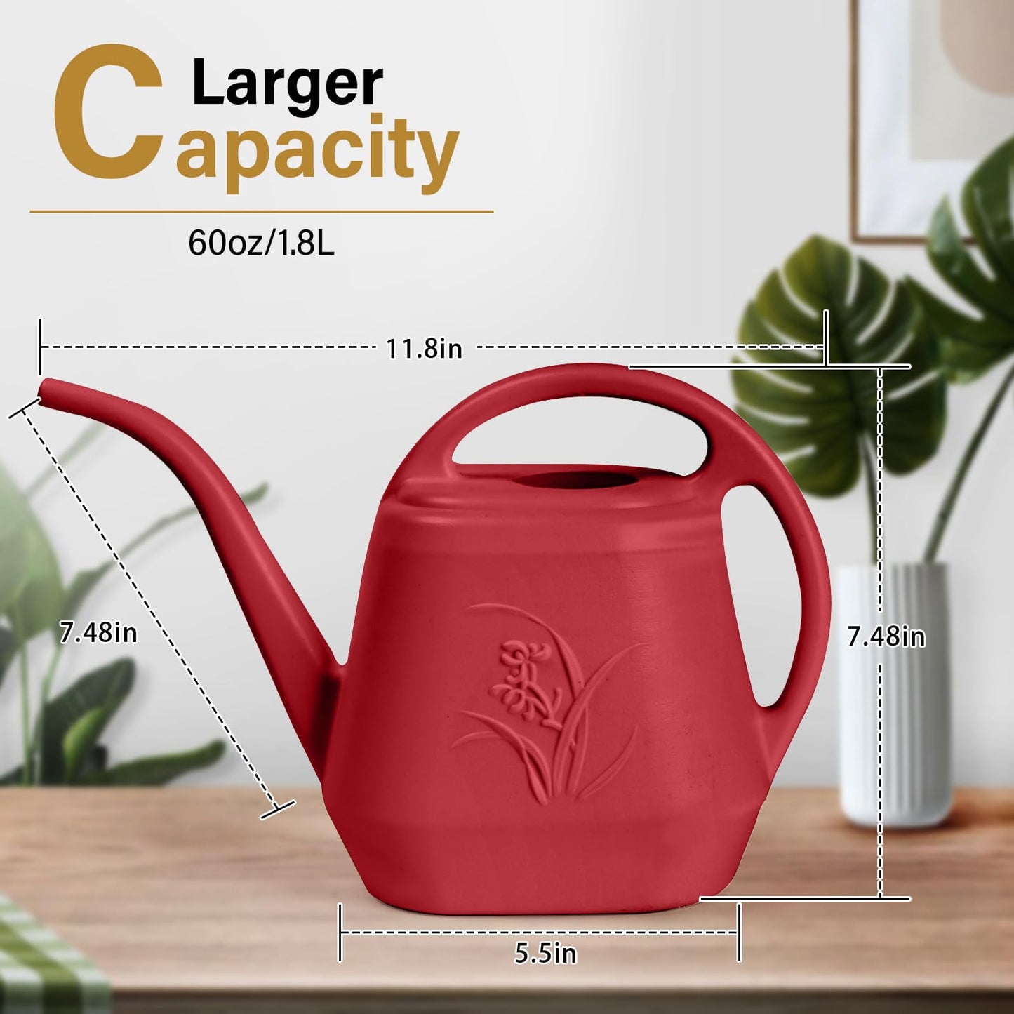 ZXJ Plant Watering Can - for Indoor and Outdoor Home Garden Plants - with Long Spout - Wine Red - 1/2 Gallon