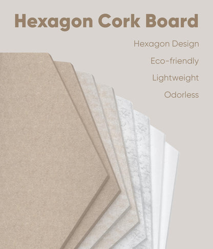 Toptople 12 Inch Large Hexagon Cork Board for Walls, 8 Pack Felt Bulletin Board Tiles, Pin Board with Push Pins for Office Photo and Note, Linen Beige