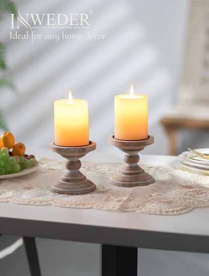 Inweder Wood Pillar Candle Holder: 2Pcs Rustic White Candle Holders for Pillar Candles Wood Candle Holders Distressed Wooden Farmhouse Candle Holder Large Rustic Candle Holder for Fireplace Table