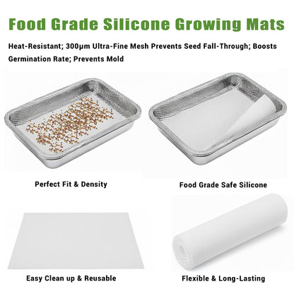 TCYPUHL Stainless Steel Sprouts Growing Kit 2-Tier 10.4 inch Trays, Microgreens Growing Kit, Seed Sprouting Tray with Encrypted Mesh Sprouts for Beans Alfalfa Broccoli Wheat Grass