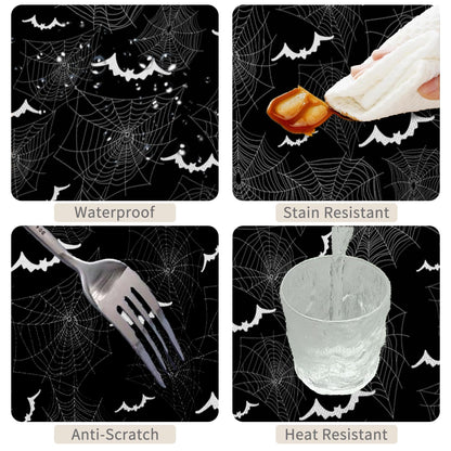 TTQYFNM 70x108inches Halloween Tablecloth Black White Spider Webs Bats Decorative Rectangle Table Cloths Spillproof Washable Polyester Fabric Table Cover for Kitchen Halloween Dinner Party Supplies