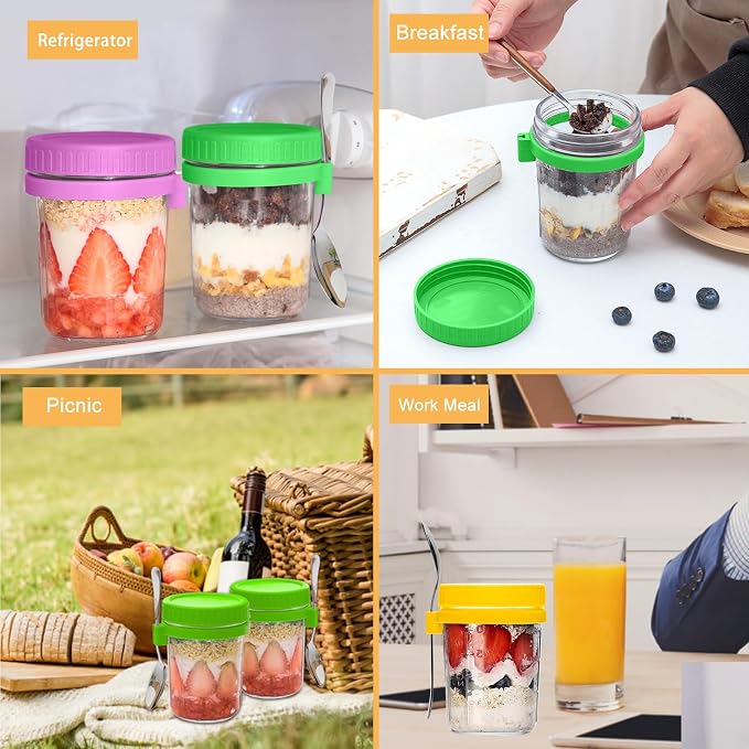Mason Jars 16 oz with Lids, Overnight Oats Containers with lids for Oatmeal, Pudding, Yogurt,Salad Dressing Containers,Cereal Meal Prep Containers,DIY Gifts, Wedding, Party(12pcs)