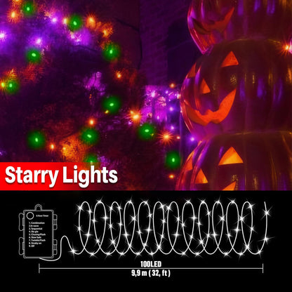 LAMPHOME 100 LED Fairy Lights Battery Operated Remote, 33FT, Plastic, Orange Purple Green, Model 0202002
