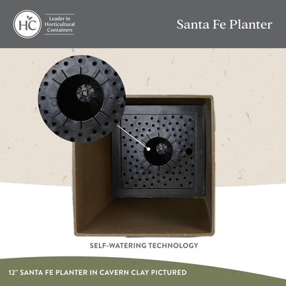 The HC Companies Santa Fe Square Self-Watering Pot - Lightweight Plastic Planter for Herbs & More - Durable Plant Pots for Indoor Plants & Outdoor Plants (12" Black Sand, Pack 1)
