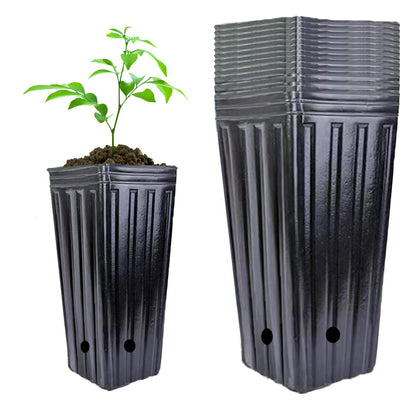 Miewslan 25 Pcs Plastic Deep Plant Nursery Pots, 9.8" Tall Tree Pots Black Deep Seedling Container Pots with Drainage Holes for Indoor Outdoor Garden Plants (25 Pcs)