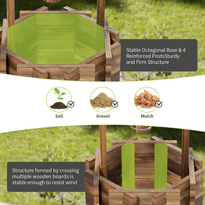 Aoxun Outdoor Wooden Wishing Well Planters with Hanging Bucket, Garden Helper, Rustic Garden Decor for Outside, Yard and Patio, Upgrade - Reinforced Base, Brown