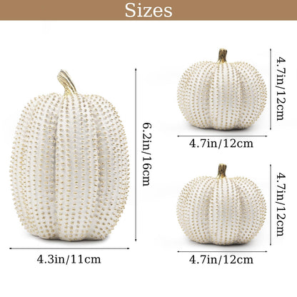 TaoQ C 3 PCS Large Thanksgiving Resin Pumpkin, Fall Pumpkin Figurines White and Gold Glitter Resin Pumpkin for Home Kitchen Halloween Thanksgiving Fall Harvest Decoration