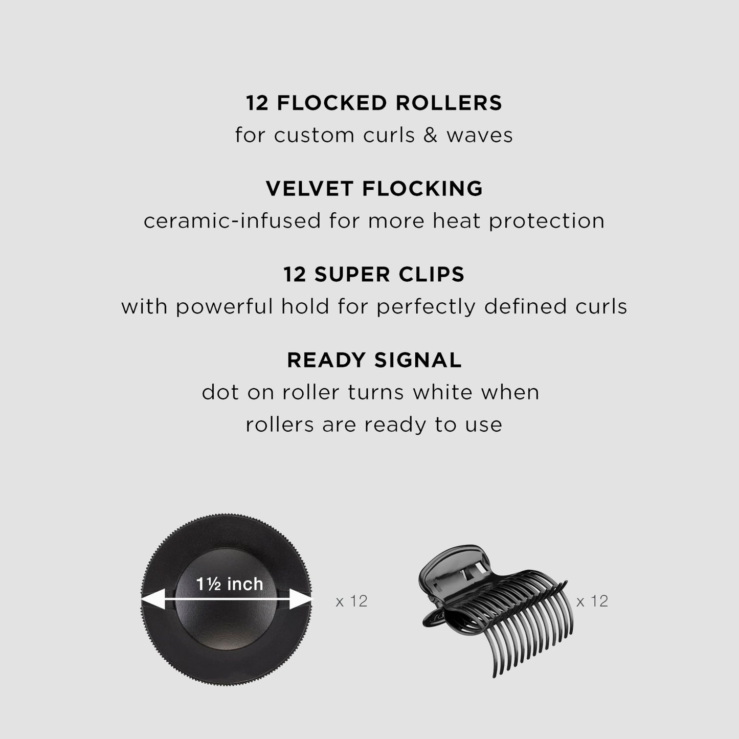 Conair Hot Rollers for Long, Medium & Short Hair, 12 Jumbo 1 ½" Heated Hair Rollers with Clips, Hot Curlers for Women, Volume & Curls, Amazon Exclusive, Black