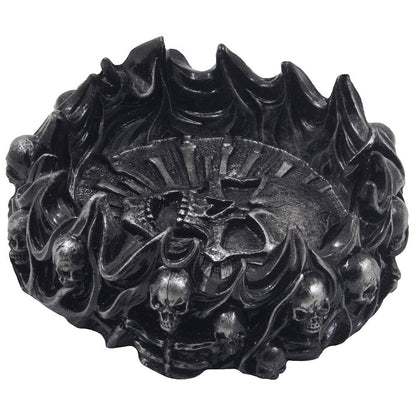 Decorative Skulls and Crossbones in Flames Ashtray for Spooky Skeleton Halloween Decorations or Medieval Art Figurines & Gothic Home Decor As Scary Fantasy Gifts