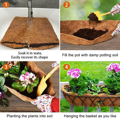 Mxespoir 3Pcs 24“ Coco Liners for Planters, Pre-Formed Trough Coconut Fiber Liner Replacement for Window Box, Fence Flower Baskets, Garden Flower Pot (24 inch 3PCS)