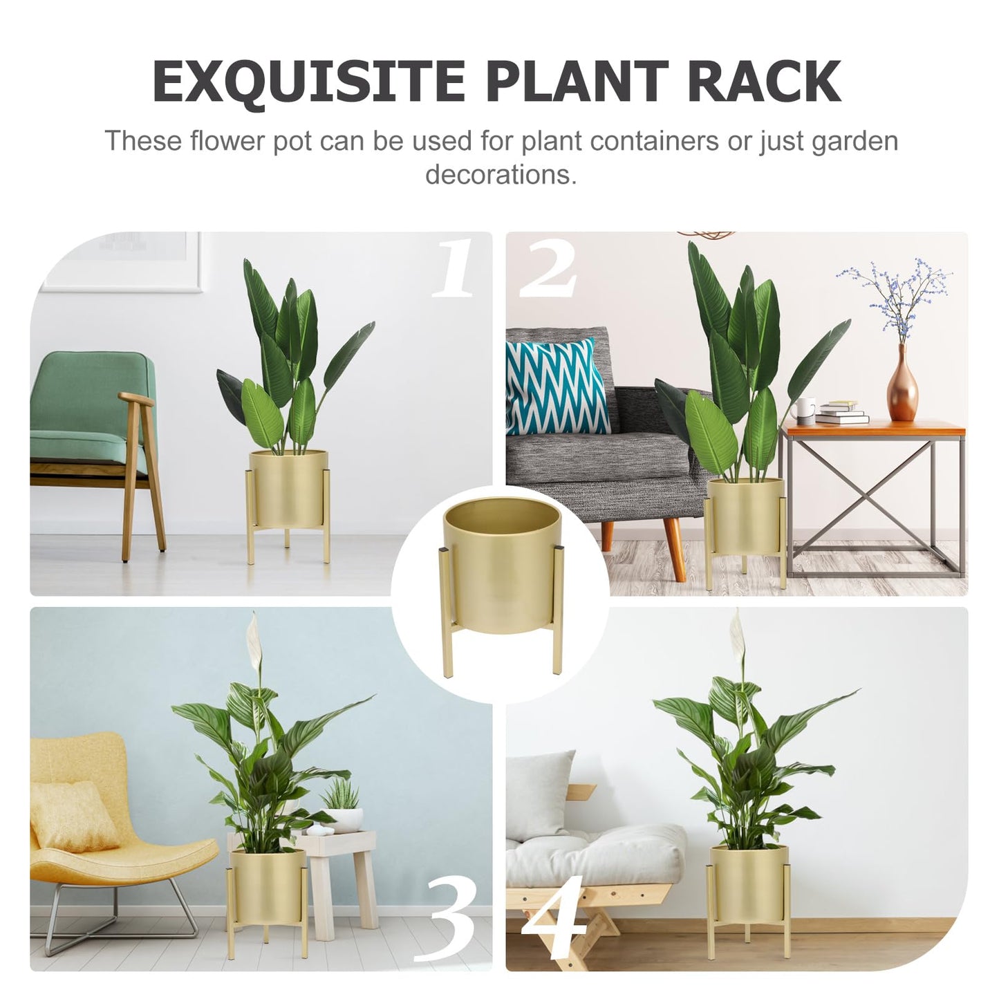 GANAZONO Gold Plant Stand Flower Pots Indoor Metal Plant Pot with Iron Stand Modern Round Decorative Flower Pot Indoor Planter Holder Gardening Pots Lawn Decoration Planters