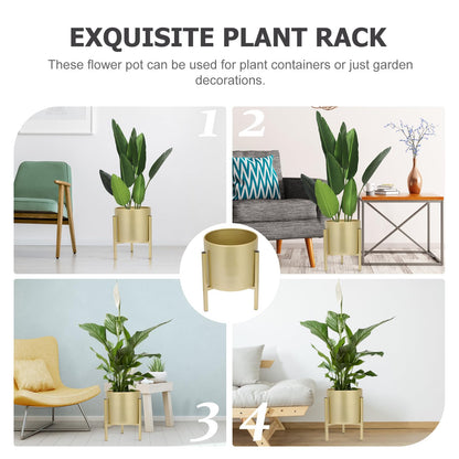 GANAZONO Gold Plant Stand Flower Pots Indoor Metal Plant Pot with Iron Stand Modern Round Decorative Flower Pot Indoor Planter Holder Gardening Pots Lawn Decoration Planters