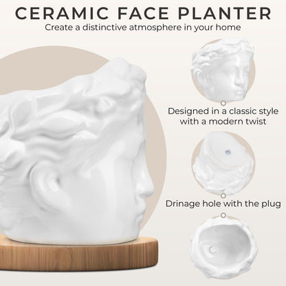 DOMIVKA Small Head Planter - Ceramic Face Planter Pots for Indoor Plants, Cute Funny Succulent Pot with Drainage Hole, Unique Gift, 3.9"
