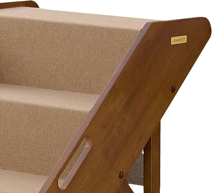 Stakmore Pet Steps with Solid Fruitwood Construction and Foldable Design, Stairs for High Beds for Pets in All Life Stages, Brown Felt