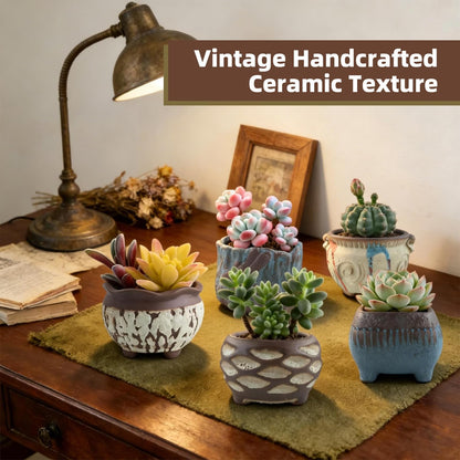 ginojex Ceramic Garden Pots Succulent Plant Planter Container with Drainage Set of 5 Small for Home Office Decor
