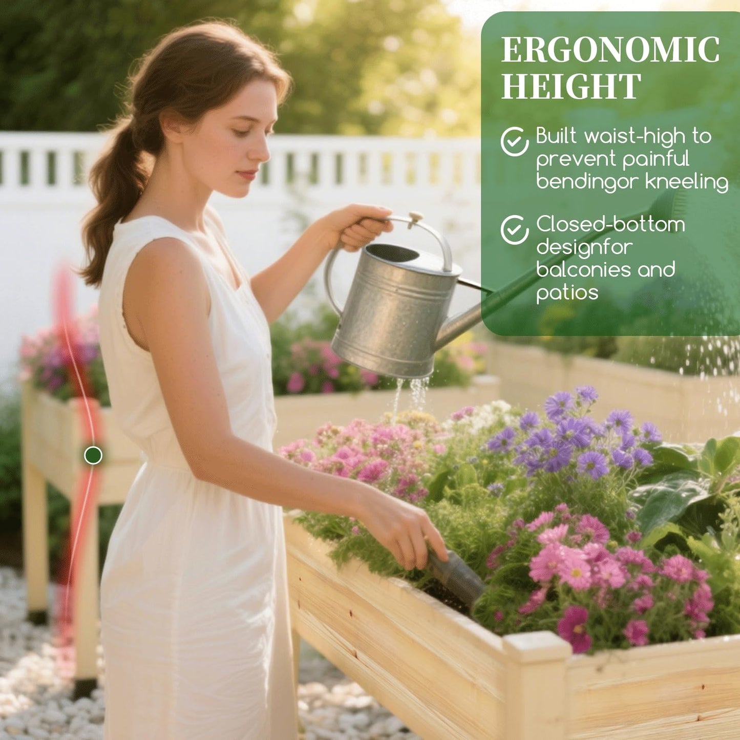 ZIENLIFE Wood Raised Garden Bed, 48x24x30in Elevated Wooden Planter Box with Legs Standing Growing Bed for Backyard, Patio, Balcony with Bed Liner, 200 Pound Capacity