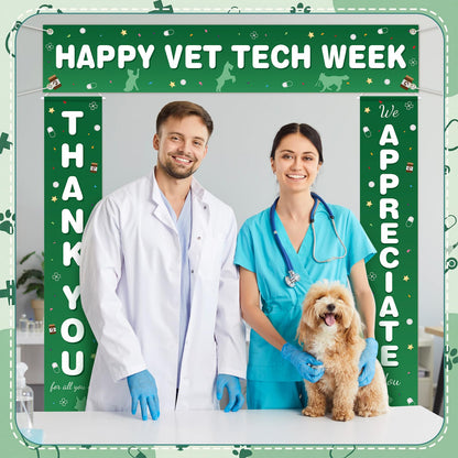 Fanfanwin 3 Pcs Happy Vet Tech Week Banner We Appreciate Thank You Veterinary Technician Week Decorations Green White Vet Hospital Staff Party Supplies for Hard Work Nurse Enthusiast