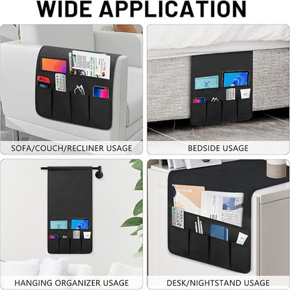 Non-slip Couch Organizer Armchair Caddy, Oxford TV Remote Control Holder Bedside Caddy with 5 Pockets for Key Glasses Phone Magazine Holders.