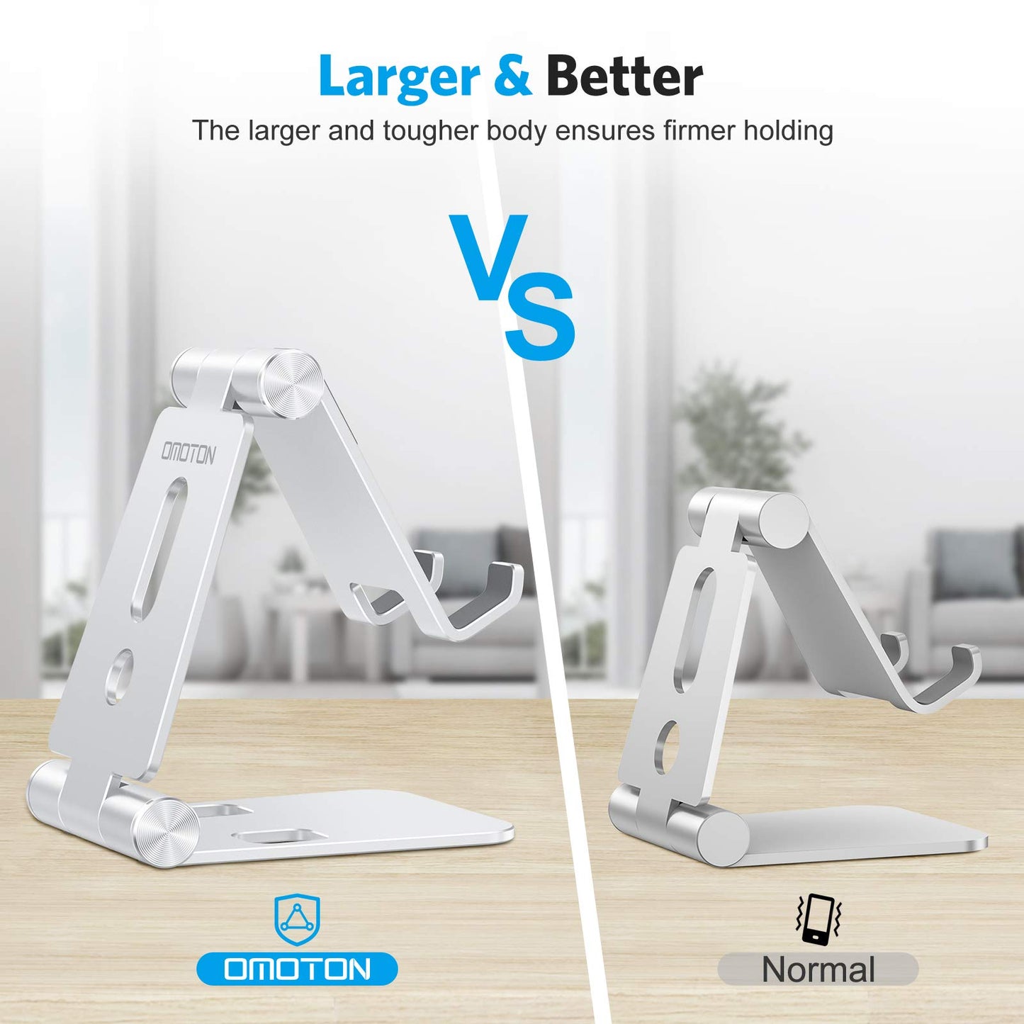 OMOTON Foldable Cell Phone Stand, C4 Portable Aluminum Phone Holder, Adjustable Phone Dock Cradle Compatible with iPhone 17/16/15 Pro Max Air, Samsung Galaxy, Small Tablets, All Smart Phones, Silver