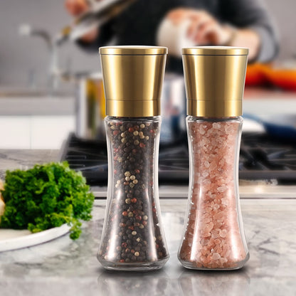 VEVOK CHEF Gold Salt and Pepper Grinder Mill Set Stainless Steel Pepper Shaker Adjustable Ceramic Coarseness Salt Grinder Black Pepper Spice Grinder Mill