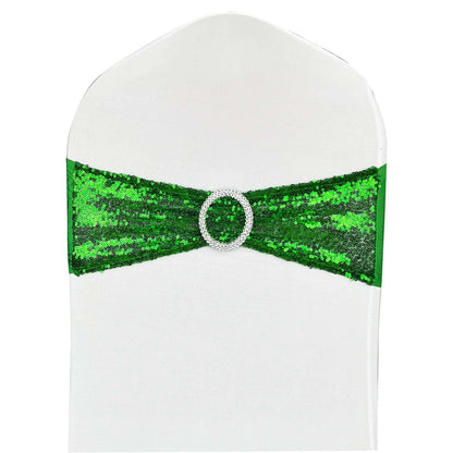 LIZIMI Sequin Chair Sashes Stretch Chair Bands Spandex Polyester Bows for Party Hotel Wedding Banquets Decoration - 6 Pcs Green
