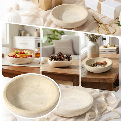 Travertine Marble Bowl & Decorative Bowl, 7.8" Modern Home Decor Key Bowl for Entryway, Natural Stone Centerpiece for Coffee Table, Ring Tray, Housewarming Gifts, Apartment Essentials Must Haves