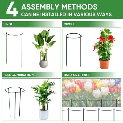 HiGift 10 Pack 24" H x 10" W Tall Plant Support Stakes, Half Round Metal Peony Cages and Supports, Monstera Plant Support Snake Plant Stake Flower Support Ring for Tomato, Hydrangea Outdoor Indoor