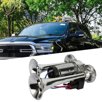 600DB Super Loud Dual Electric Air Horns Kit for Vehicles - With Compressor, Applicable for Cars, SUVs, Trucks, Boats (Sliver)