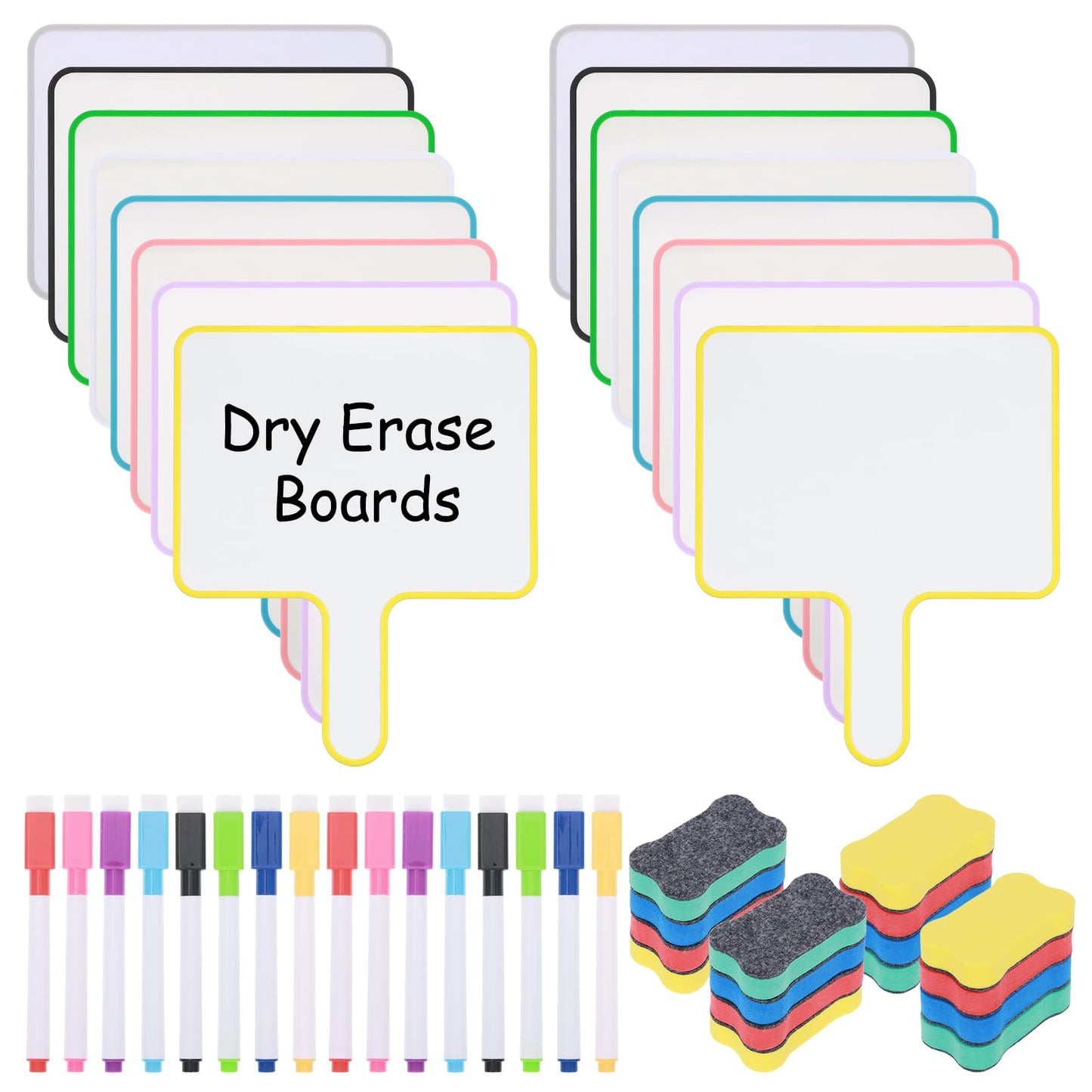 48-Piece Dry Erase Answer Paddle Set, Handheld Sign with Markers & Erasers, 10''X 8'' Double Sided Mini Whiteboard Paddles for Classroom, Home & Office Meetings