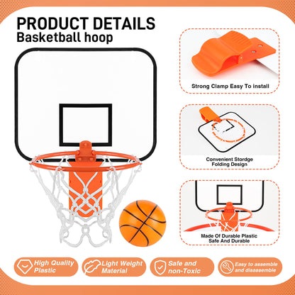 Mini Basketball Hoop Trash Can Set，Indoor Wall-Mounted Basketball Hoop Set with Quite Foam Ball,8.5" Clip-On Backboard for Office Bedroom Classroom-Basketball Gifts for All Ages
