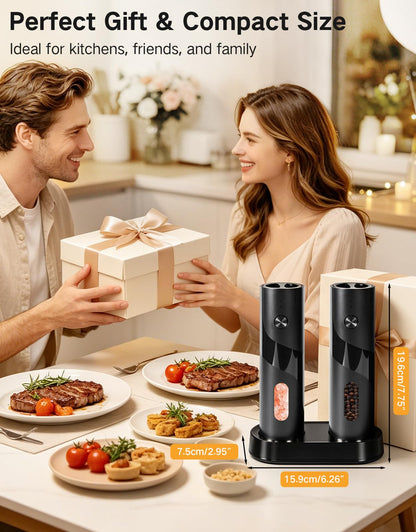 OUTONLIFE Electric Rechargeable Salt and Pepper Grinder Set, 110ml Large Capacity, USB-C with Charging Base, LED Light, Automatic Pepper Mills with Adjustable Coarseness, Ideal Gift for Kitchen, Home