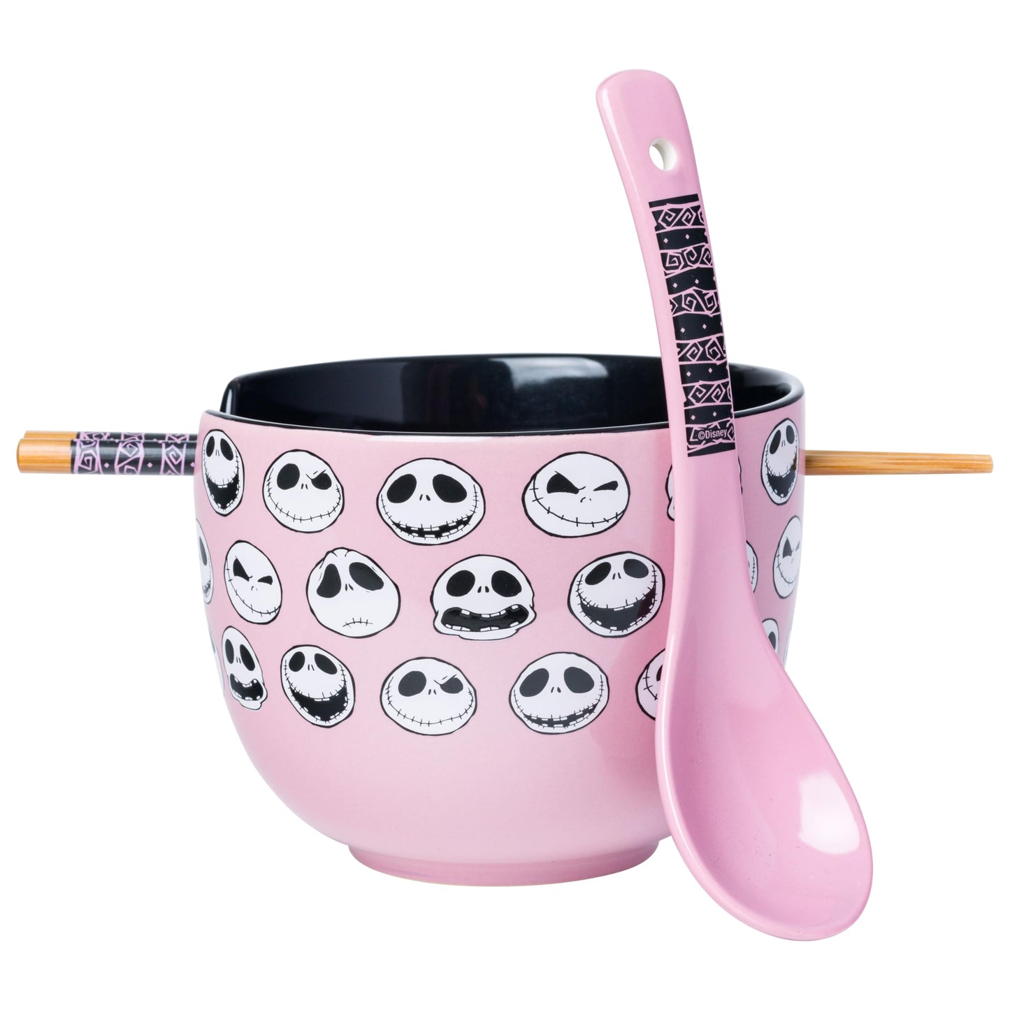 Silver Buffalo Disney Tim Burton's Nightmare Before Christmas Jack Skellington Different Emotions Faces Ceramic Ramen Noodle Rice Bowl with Chopsticks and Spoon, Microwave Safe, 20 Ounces