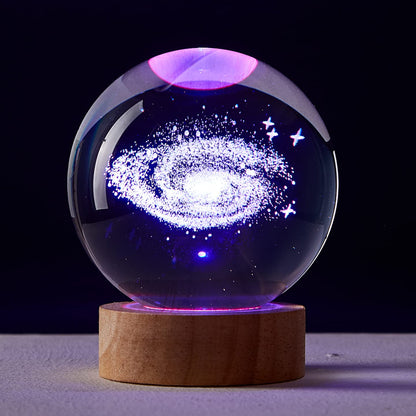 3.15 inch Galaxy Crystal Ball lamp,3D Solar System Crystal Ball Night Light with Wooden Base,16 Colors Change with Remote Control,Clear Glass Planet Light,Birthday Gift for Friends (Galaxy)