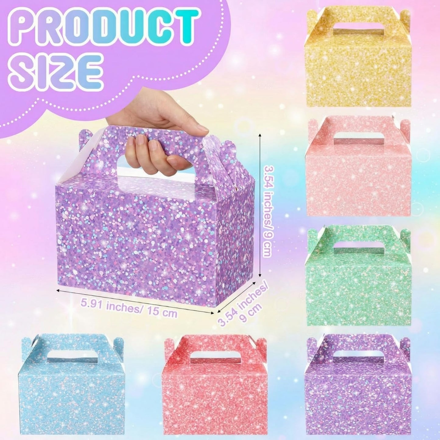 AmazingSpark 24 Pack Pastel Gable Treat Boxes Glitter Macaron Party Favor Gift Boxes for Candy Cookie Toy Party Supply for Birthday Weddings Baby Shower Holiday Christmas 5.9 x 3.5 x 3.5 Inches