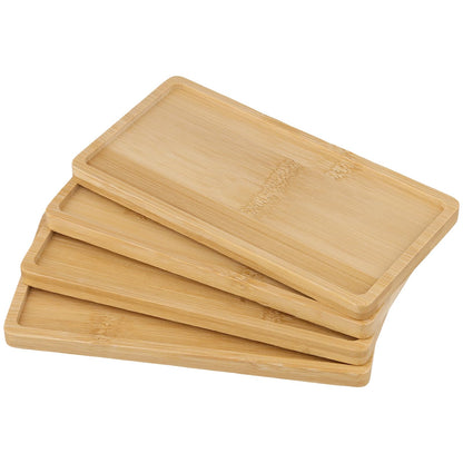 MUKLEI 20 Pack Bamboo Plant Saucer, 6.9 x 3.5 Inch Small Bamboo Trays Saucers, Mini Rectangle Plant Pot Drainage Tray for Succule
