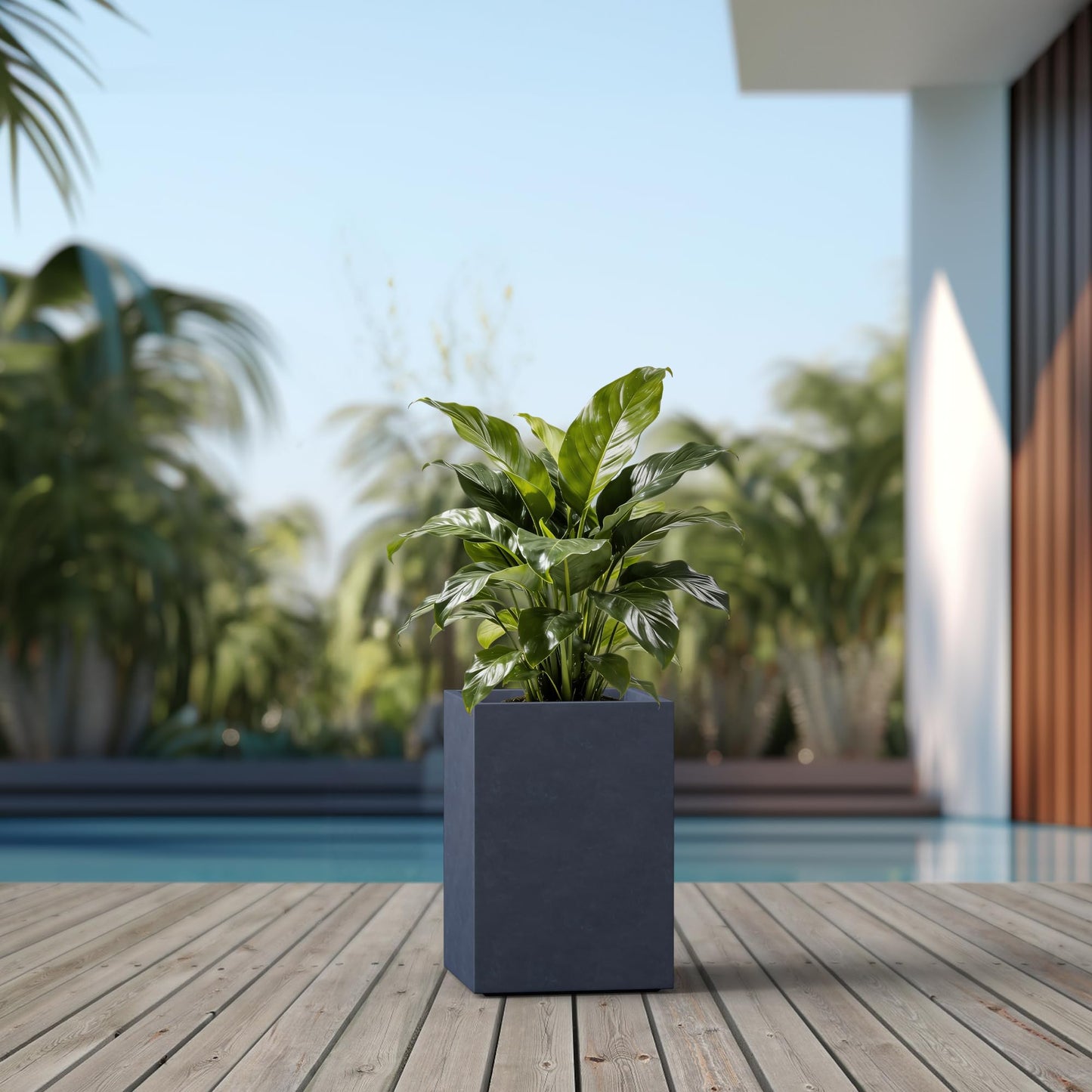 Kante 15.7" H Tall Rectangular Concrete Planters, Outdoor Indoor Lightweight Plant Pots with Drainage Hole and Rubber Plug, Modern Style for Home Garden Patio, Charcoal