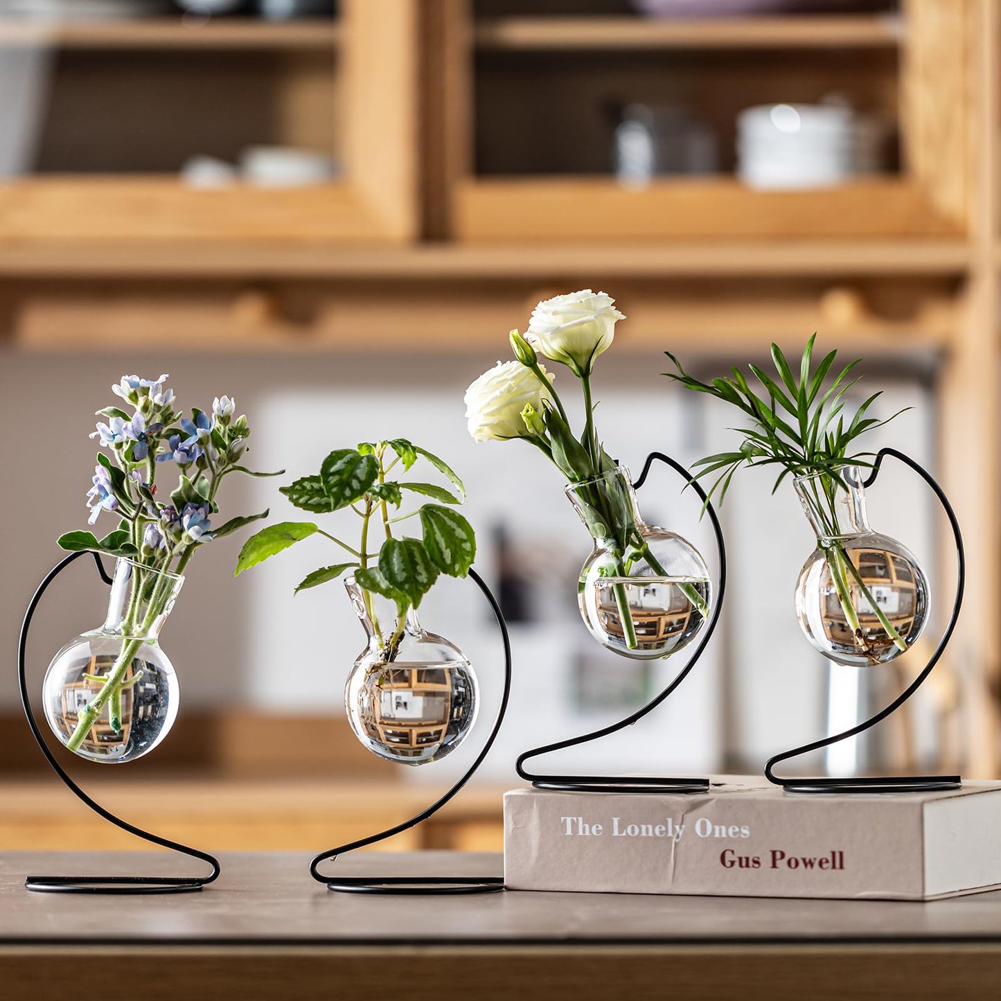 Desktop Glass Plant Propagation Station with Metal Stand, Tabletop Plant Terrarium,Hydroponics Vase for Propagating Hydroponic Office Garden Home Decor, for Weddings, Centerpieces (8)