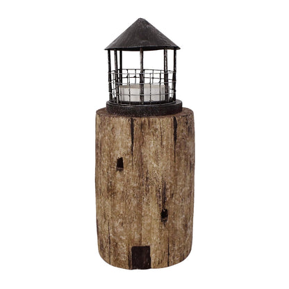 Linfevisi Wooden Lighthouse Candle Holders Decorative Tea Light Holder Ocean Beach Nautical Coastal Mini Standing Lighthouses Figurines Rustic for Home Decor Bathroom Table Party Wedding 10 Inches