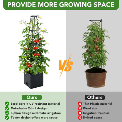 2 Pack Raised Garden Bed Planter Box with Trellis, 57'' Self Watering Tomato Planters for Climbing Plants, Tomato Cage Trellis for Vegetables & Vine Flowers Indoor Outdoor Patio