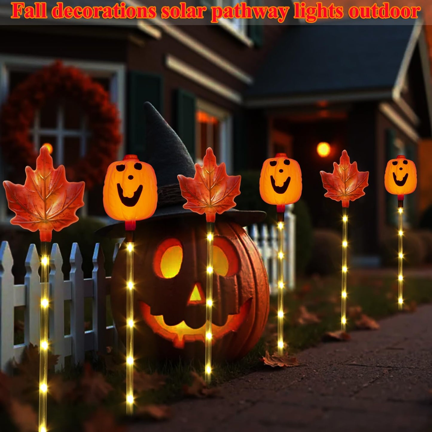Xingpold 6 Pack Fall Decor Solar Maple Leaf Pumpkin Lights for Thanksgiving Decorations Outdoor,Waterproof Solar Thanksgiving Fall Leaves Pumpkin Garden Stake Lights for Outside Pathway Harvest Decor