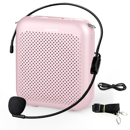 Norwii Bluetooth Voice Amplifier, Power Amplifiers, Portable Mini Wired Microphone Headset for Teacher Classroom & Outdoor Lectures, Teaching, Tour Guides, USB-C Rechargeable - 2000mAh, Pink