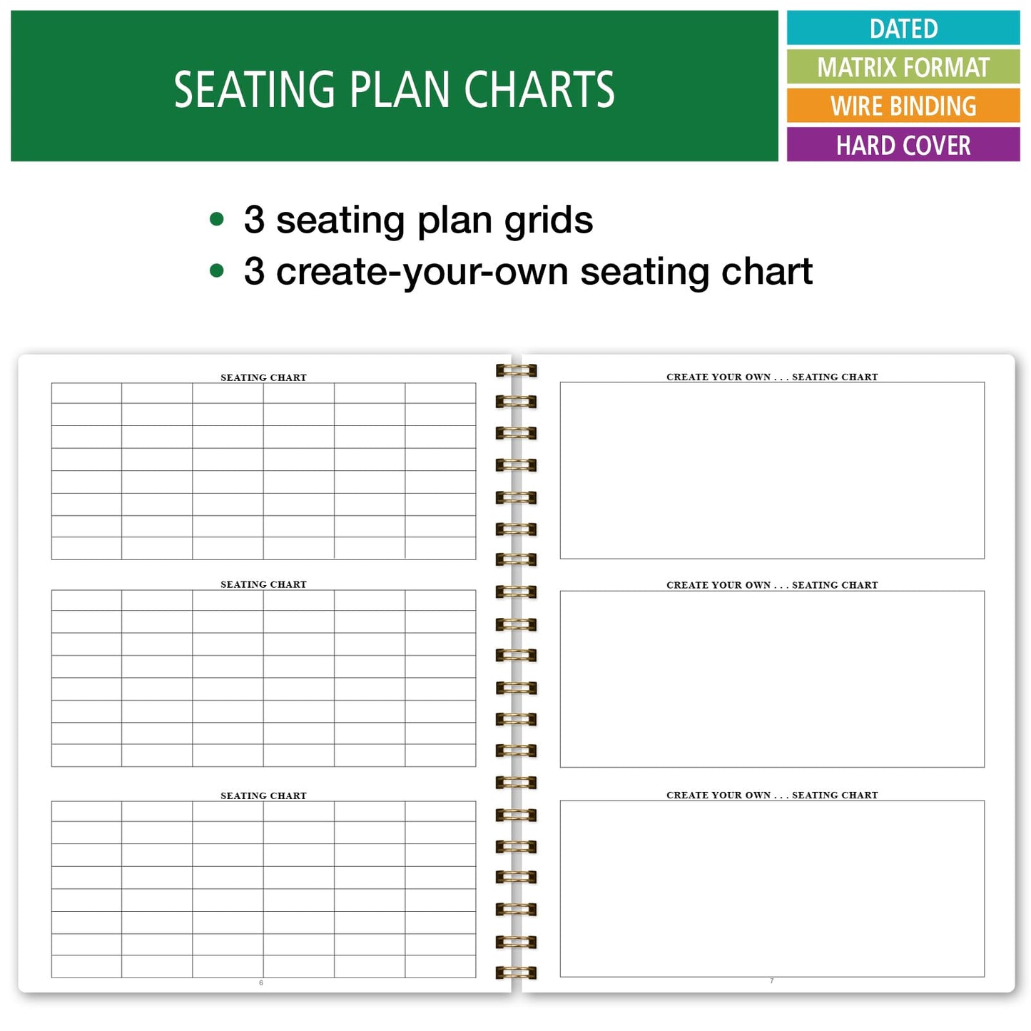 Elan Publishing Company HARDCOVER 7 Period Dated Teacher Lesson Plan; Days Horizontally Across The Top Dated for 2026-2027 Academic Year with Bonus Clip-in Bookmark (Black Tree Seasons)