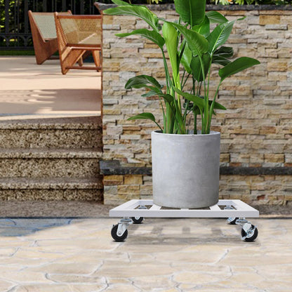 Plant Caddy with Wheels Plant Caddy with Lockable Caster Metal Square Planter Dolly Holds up 150 Lbs Strong Plant Stand for Indoor, Outdoor (White (14 inch))